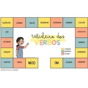 Verbos na Prática | Jogo de Tabuleiro + Cartas Desafio e Ação